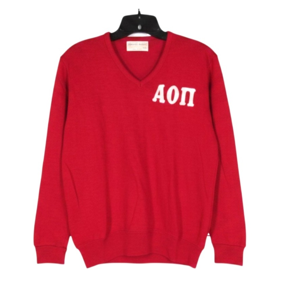 Vtg Creslan And Rayon ALPHA OMICRON PI Sorority University V-Neck Sweater M/38